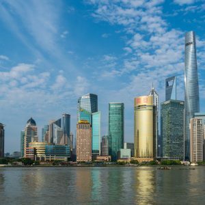 the Shanghai skyline by day from the water