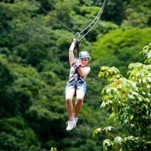 Student on a zipline in Costa Rica